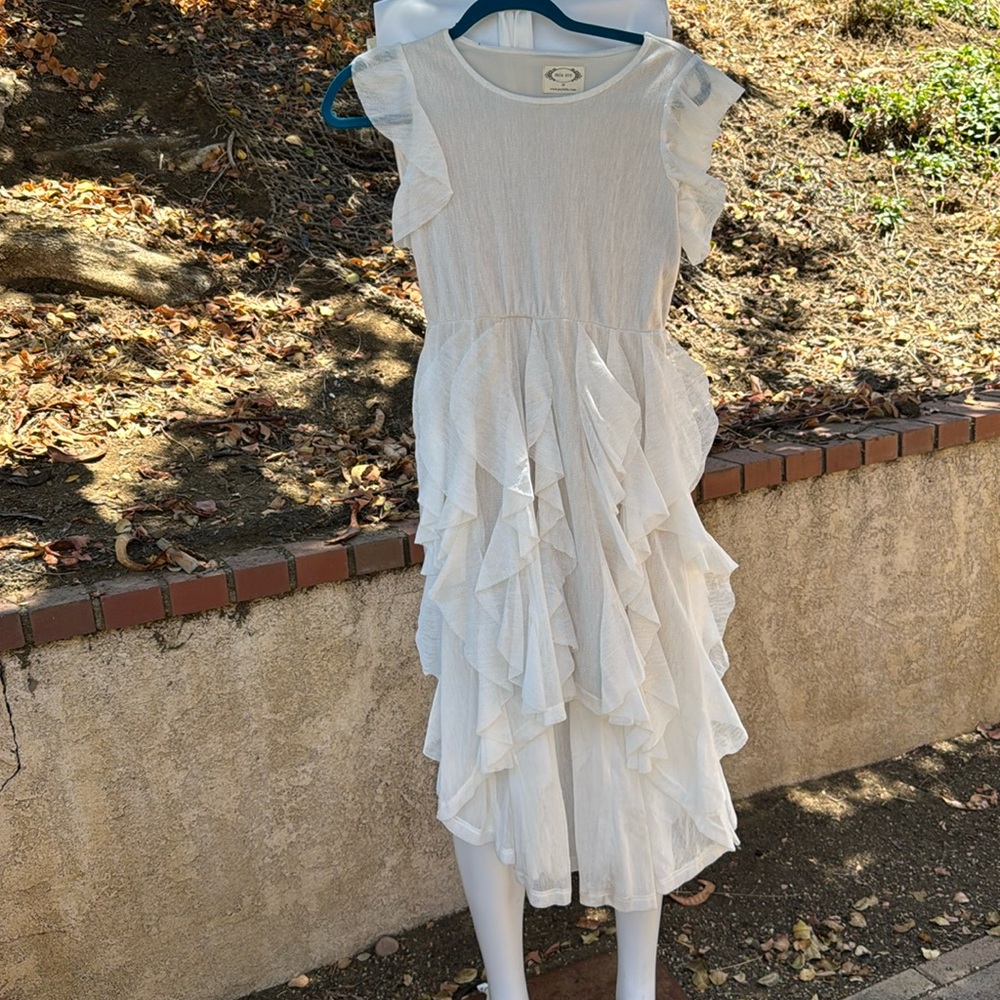 Joyfolie Girls' Bohemian Portrait Dress, Size 10, Ruffle Tie Waist, Boho Lined
